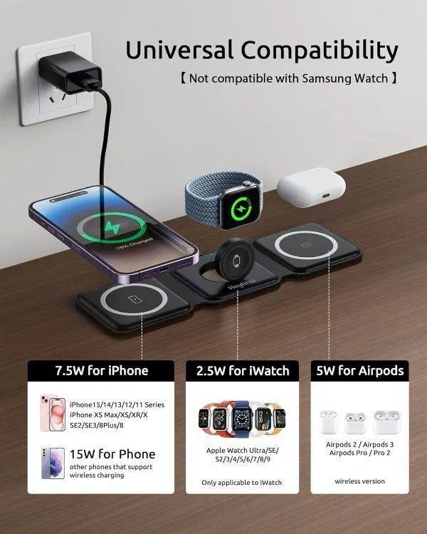 3-in-1 Wireless Mobile Phone Charger and Lamp – Compact ABS Design, Fast Charging and LED Light