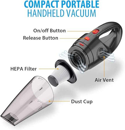 Hand Vacuum Cordless – High Power Mini Vacuum Cleaner, Handheld Rechargeable for Home and Car Cleaning