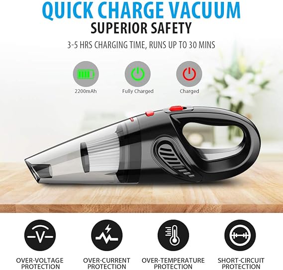 Hand Vacuum Cordless – High Power Mini Vacuum Cleaner, Handheld Rechargeable for Home and Car Cleaning