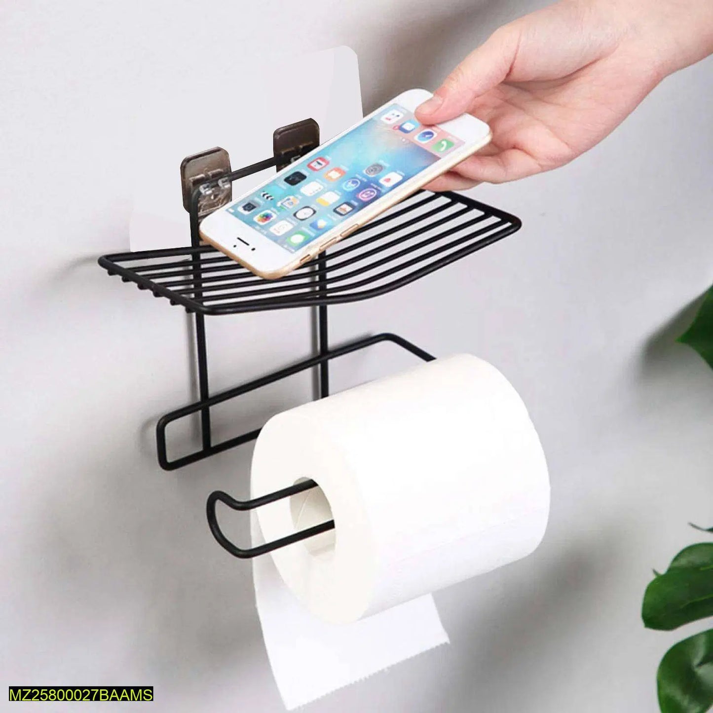 Wall Mounted Bathroom Tissue Holder with Mobile Phone Storage Shelf – Durable Iron, Multipurpose Design